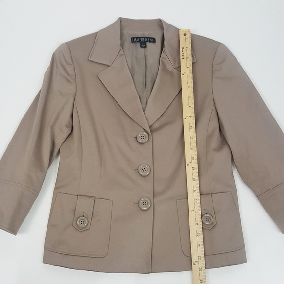 Lafayette 148 Cotton Sateen Blazer Jacket 6 Tan - Picture 4 of 8